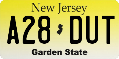 NJ license plate A28DUT