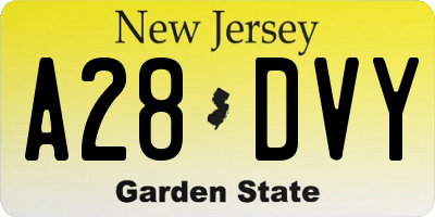 NJ license plate A28DVY