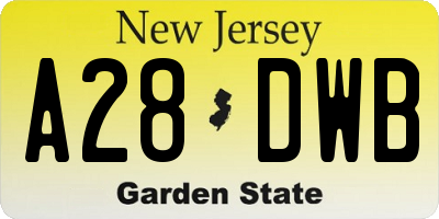 NJ license plate A28DWB