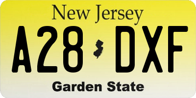 NJ license plate A28DXF