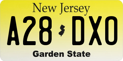 NJ license plate A28DXO
