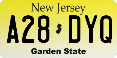 NJ license plate A28DYQ
