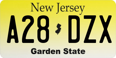 NJ license plate A28DZX