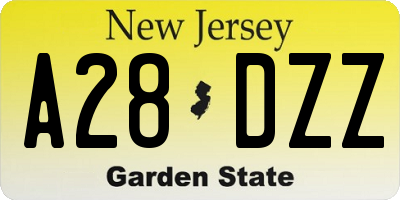 NJ license plate A28DZZ