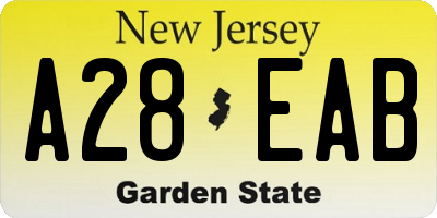 NJ license plate A28EAB