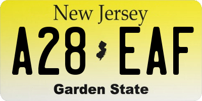 NJ license plate A28EAF