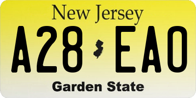 NJ license plate A28EAO