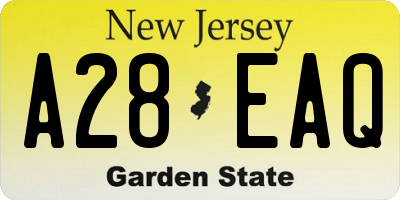 NJ license plate A28EAQ