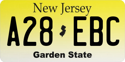 NJ license plate A28EBC