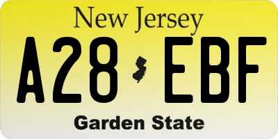 NJ license plate A28EBF