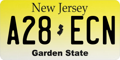 NJ license plate A28ECN