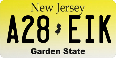 NJ license plate A28EIK