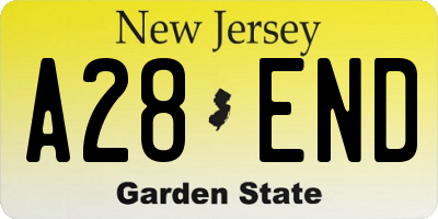 NJ license plate A28END
