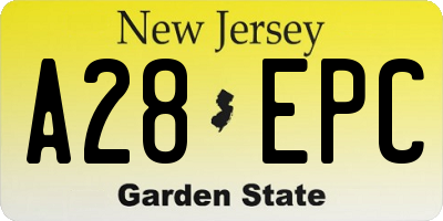 NJ license plate A28EPC