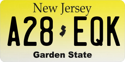 NJ license plate A28EQK