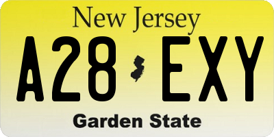 NJ license plate A28EXY
