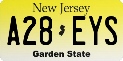 NJ license plate A28EYS