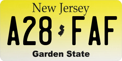 NJ license plate A28FAF
