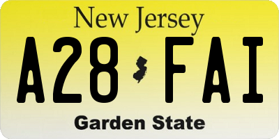 NJ license plate A28FAI