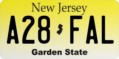 NJ license plate A28FAL