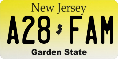 NJ license plate A28FAM