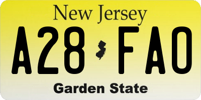 NJ license plate A28FAO