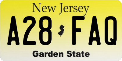 NJ license plate A28FAQ