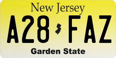 NJ license plate A28FAZ