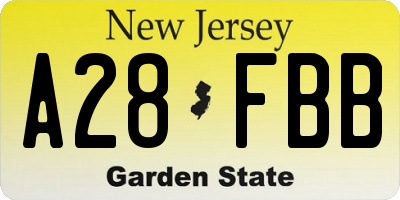 NJ license plate A28FBB