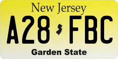 NJ license plate A28FBC
