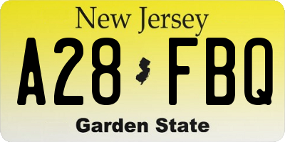 NJ license plate A28FBQ