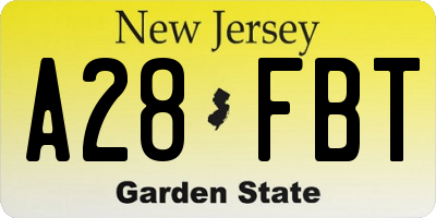 NJ license plate A28FBT