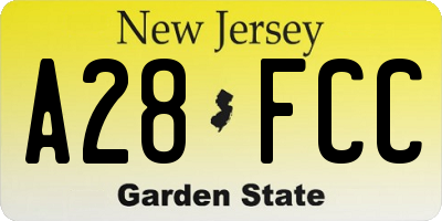 NJ license plate A28FCC