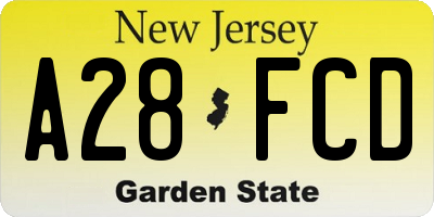 NJ license plate A28FCD