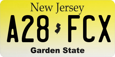NJ license plate A28FCX