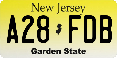 NJ license plate A28FDB