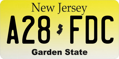 NJ license plate A28FDC