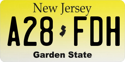 NJ license plate A28FDH