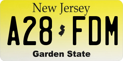 NJ license plate A28FDM