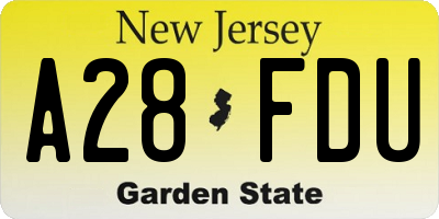 NJ license plate A28FDU