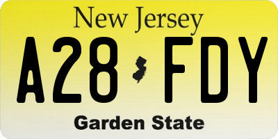 NJ license plate A28FDY