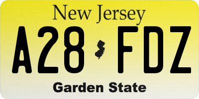 NJ license plate A28FDZ