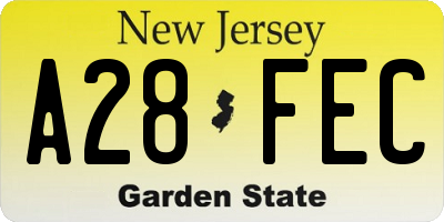 NJ license plate A28FEC