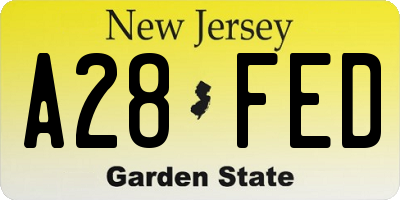 NJ license plate A28FED