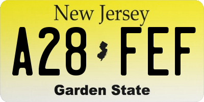 NJ license plate A28FEF