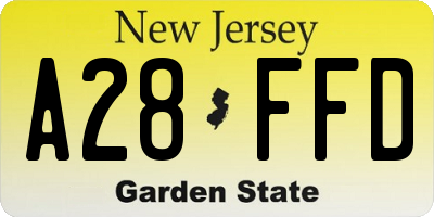 NJ license plate A28FFD