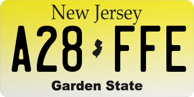 NJ license plate A28FFE