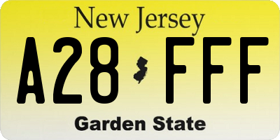 NJ license plate A28FFF