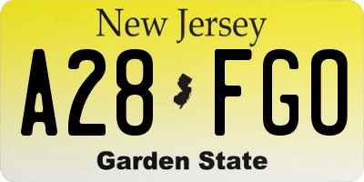 NJ license plate A28FGO