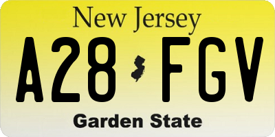 NJ license plate A28FGV
